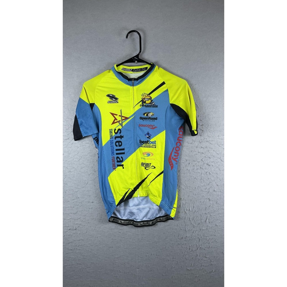 Suarez Stellar Cycling Jersey Mens Medium Yellow Blue‎ Full Zip Short Sleeve
